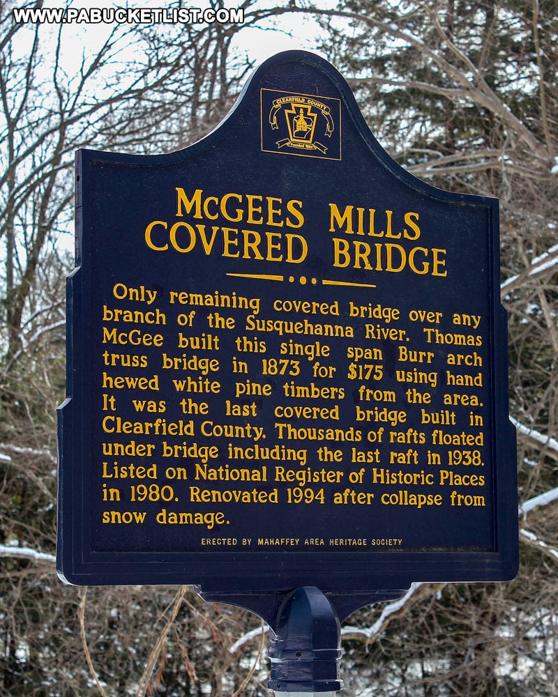 Historical marker at McGees Mills Covered Bridge