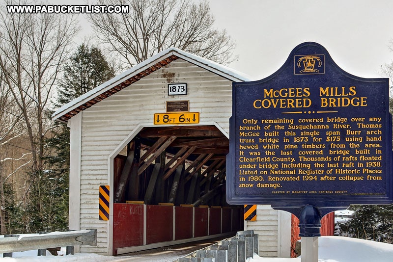 Approaching McGees Mills Covered Bridge in Clearfield County Pennsylvania