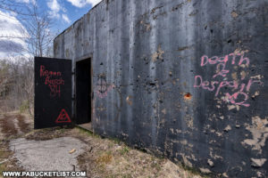Abandoned nuclear jet engine testing bunker entrance.