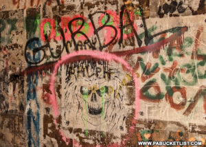 Graffiti inside the northern nuclear jet engine bunker in the Quehanna Wild Area.