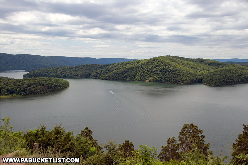 The view from above Raystown Lake at Hawn's Overlook.