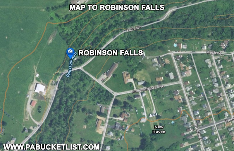 Map to Robinson Falls in Connellsville Pennsylvania