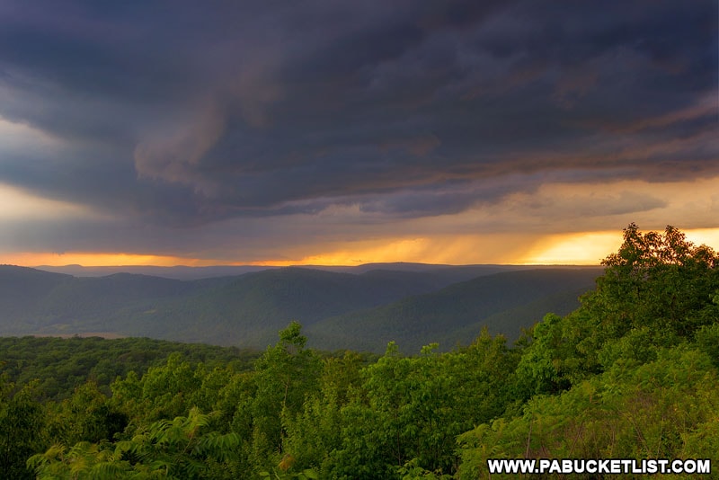 Storms rolling in over the Loyalsock State Forest and High Knob Overlook.