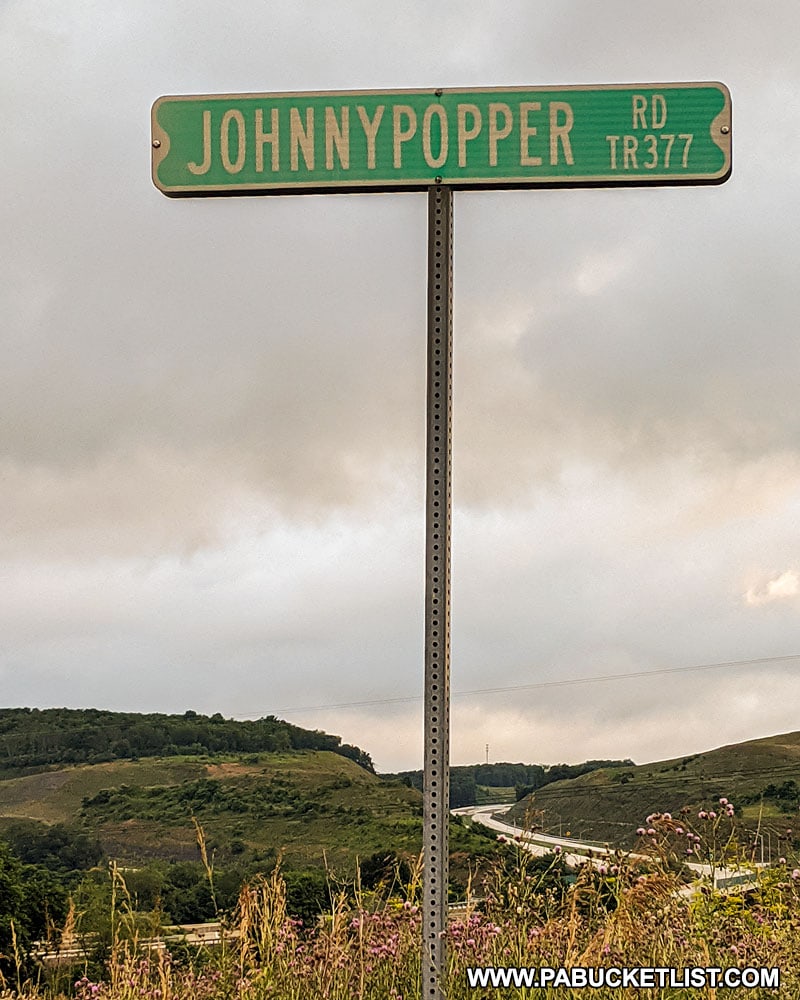 Johnnypopper Road sign near the parking area for the Salisbury Viaduct.