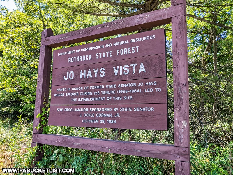 Jo Hays Vista sign along Route 26 near State College.