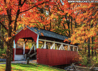 Fall foliage at Walters Mill Covered Bridge in Somerset County PA