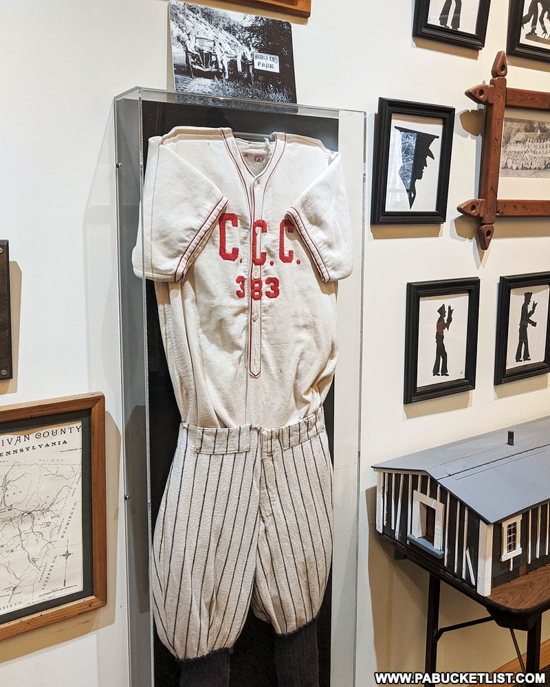 Civilian Conservation Corp baseball jersey at Worlds End State Park Visitors Center.
