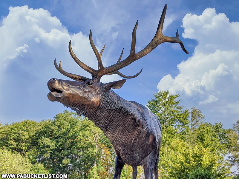 Bronze elk sculpture in front of the Elk Country Visitors Center in Benezette.