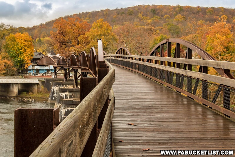 Fall foliage in Ohiopyle at the Low Bridge on the Great Allegheny Passage.