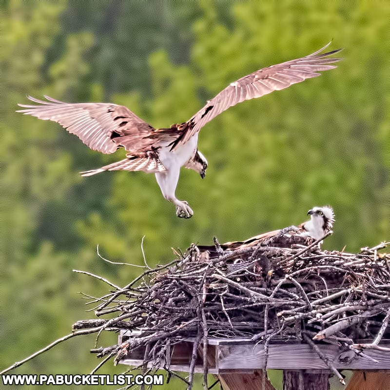 Nesting osprey pair at Beaver Run Dam in the Quehanna Wild Area.