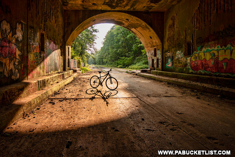 Bicycling the Sideling Hill Tunnel in September 2020.