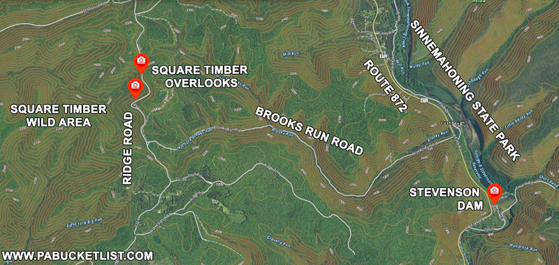 A map to the Square Timber Wild Area and elk viewing area in Cameron County PA.