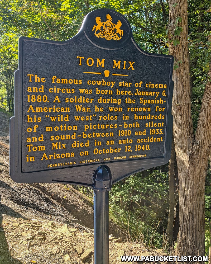 Tom Mix plaque along Route 555 near Driftwood.