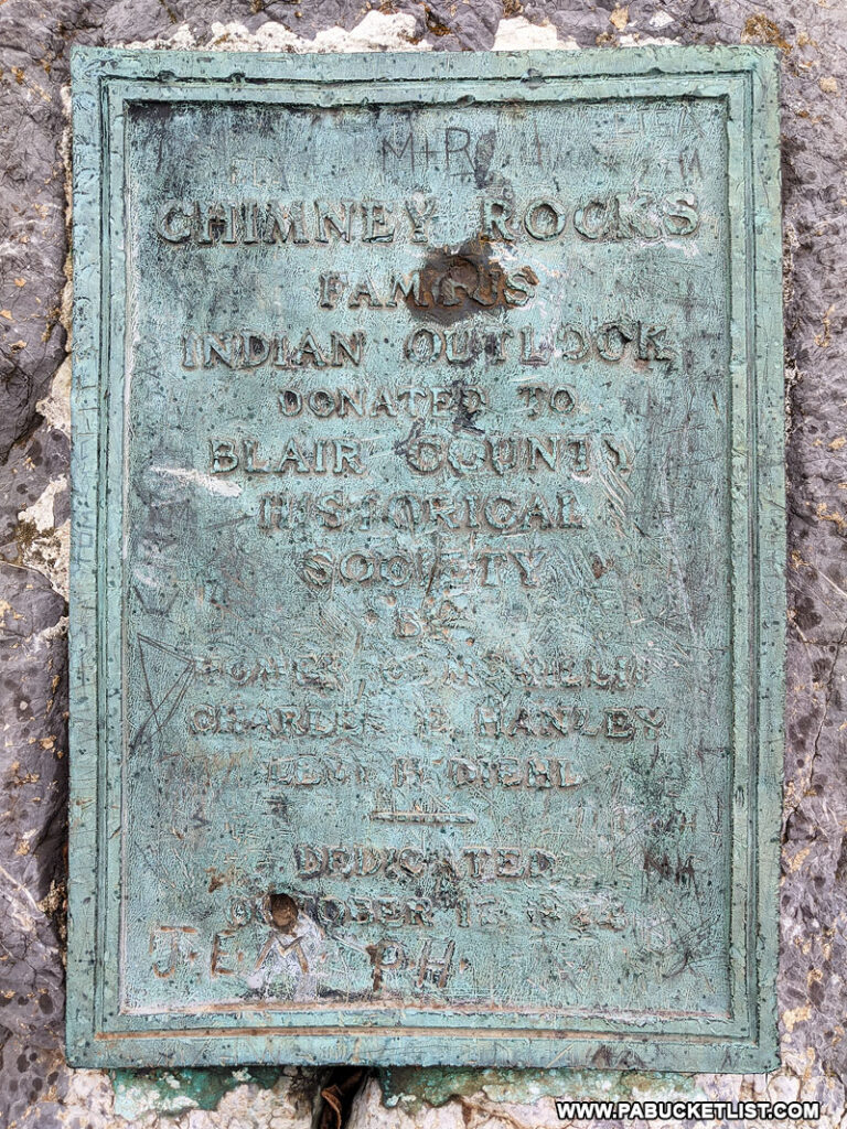 Chimney Rocks historical marker at the upper overlook.