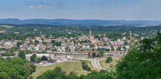 Looking into downtown Hollidaysburg from the lower overlook at Chimney Rocks Park.