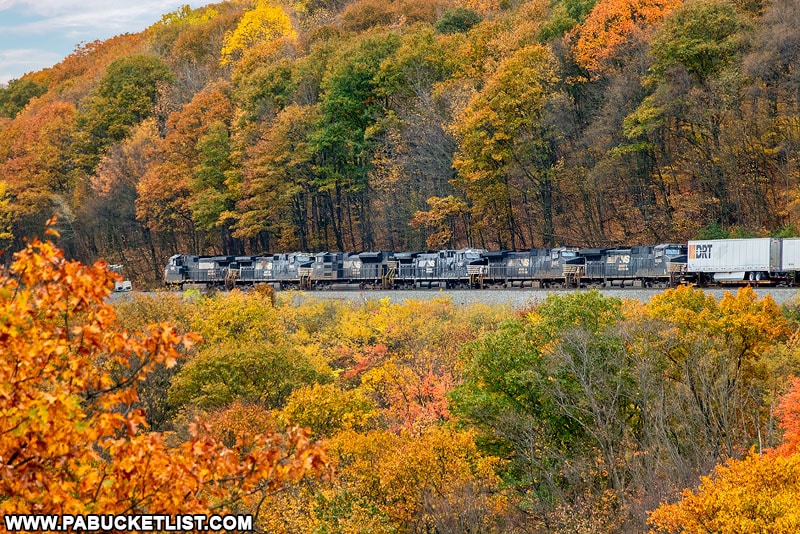 Westbound train climbing the Horseshoe Curve in Altoona.