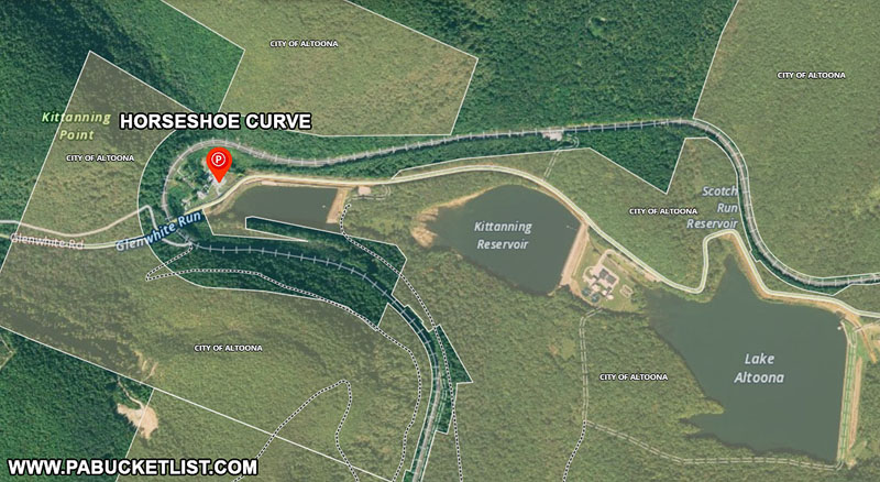 Satellite view of the Horseshoe Curve near Altoona Pennsylvania
