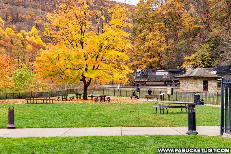 The park-like viewing area at the Horseshoe Curve near Altoona.