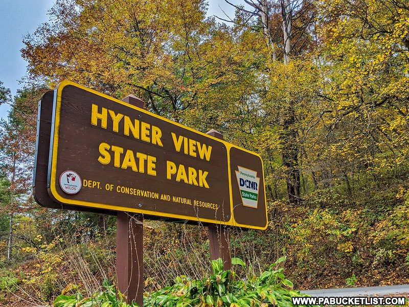 Hyner View State Park sign.