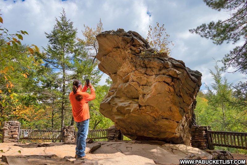 Rusty Glessner at Balanced Rock in Tough Creek State Park.