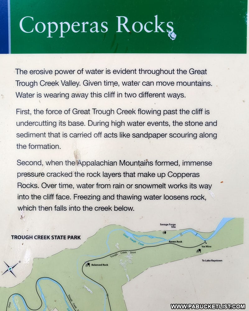 Origin of Copperas Rocks at at Trough Creek State Park.