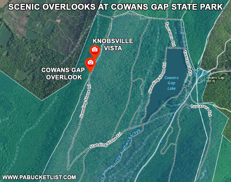 Directions to the scenic overlooks at Cowans Gap State Park.