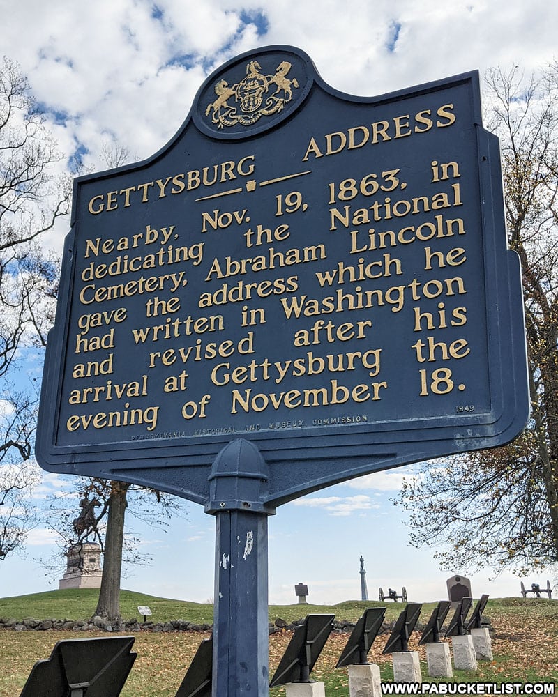 Historical marker near the site of the Gettysburg Address.