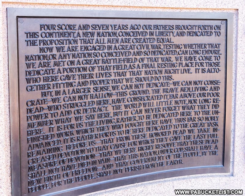 They Gettysburg Address plaque on the Lincoln Address Memorial.