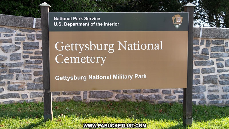 Gettysburg National Cemetery sign along Taneytown Road.