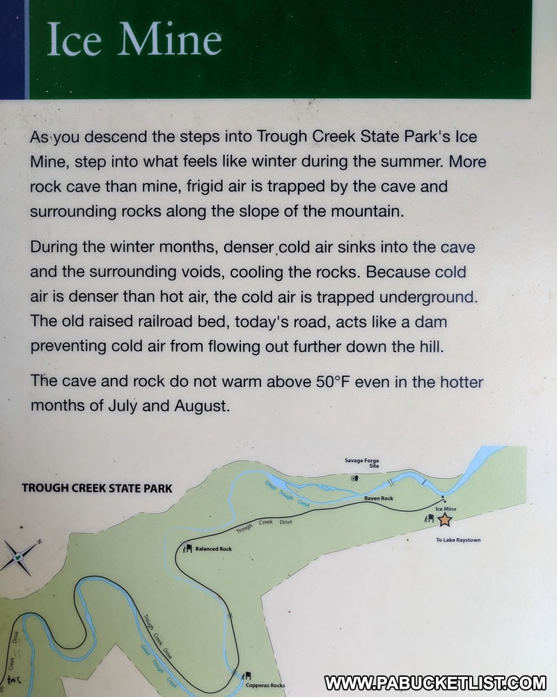 History of the Ice Mine at Trough Creek State Park.