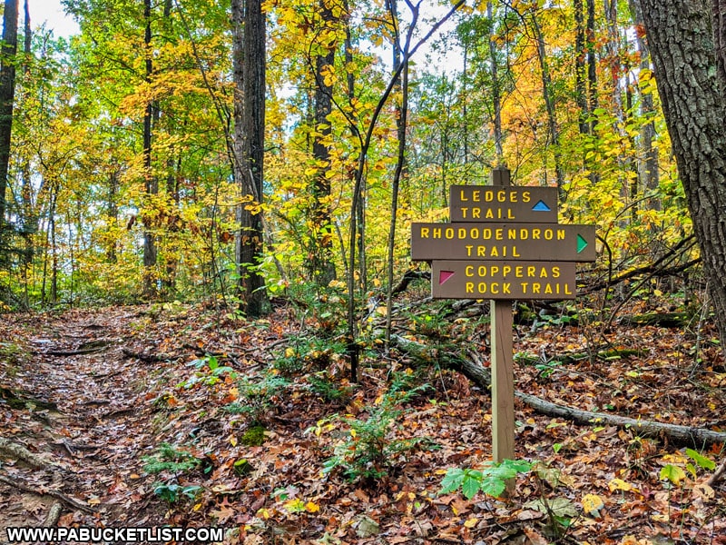 Trail sign at Trough Creek State Park.