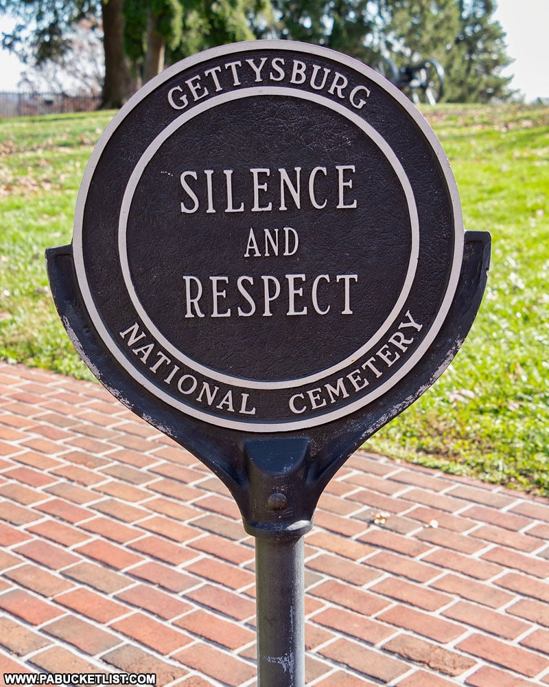 Silence and respect marker at Gettysburg National Cemetery.