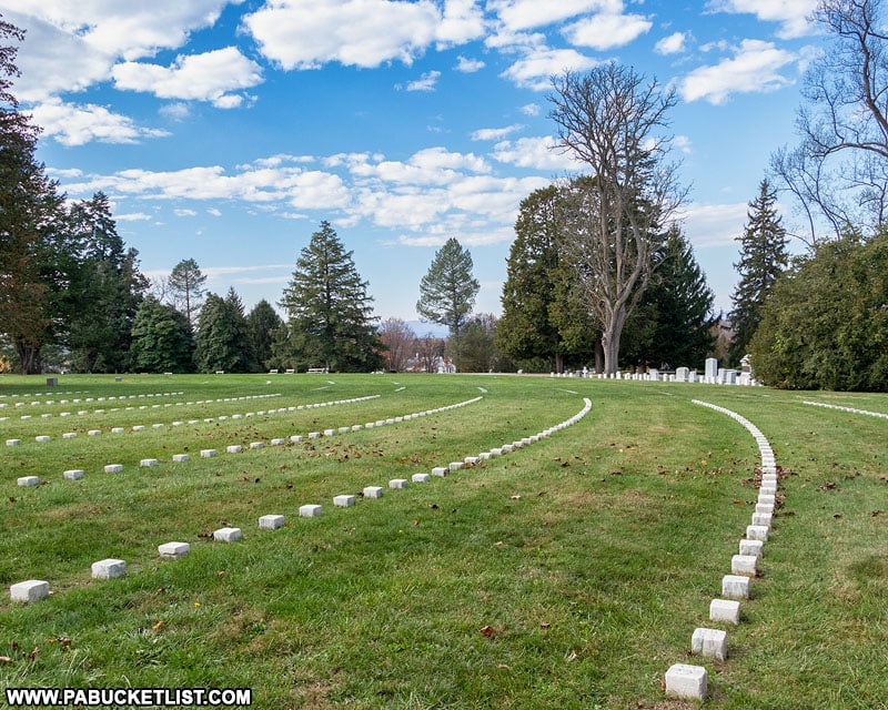 Unknown Union soldier's graves at the Gettysburg National Cemetery.