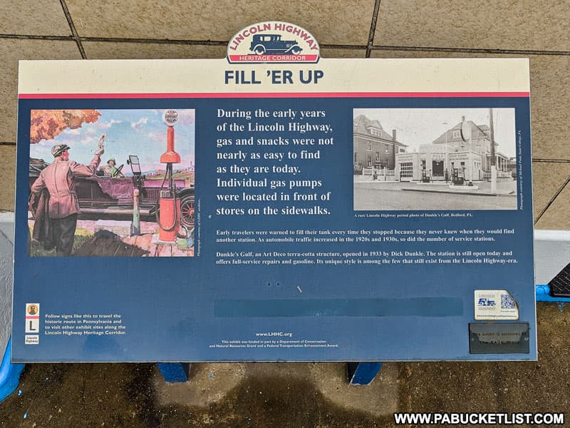 History of Dunkle's Gulf Station along the Lincoln Highway in Bedford Pennsylvania.