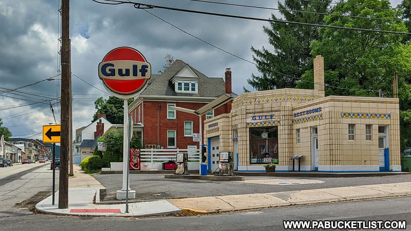 The art deco-styled Dunkles Gulf Station in Bedford PA