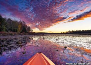 Sunset at Black Moshannon State Park as viewed from a kayak.