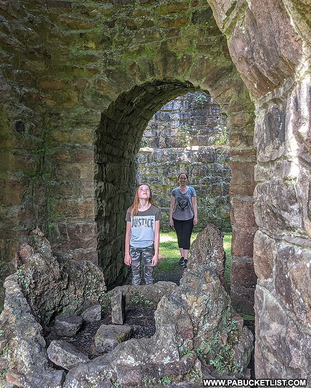 Exploring the inside of the Greenwood Furnace.