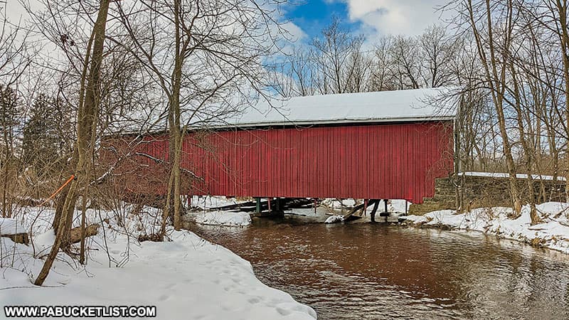 Downstream View of the Hassenplug Covered Bridge in Union County Pennsylvania.