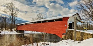 Millmont Red Covered Bridge over Penns Creek in Union County PA