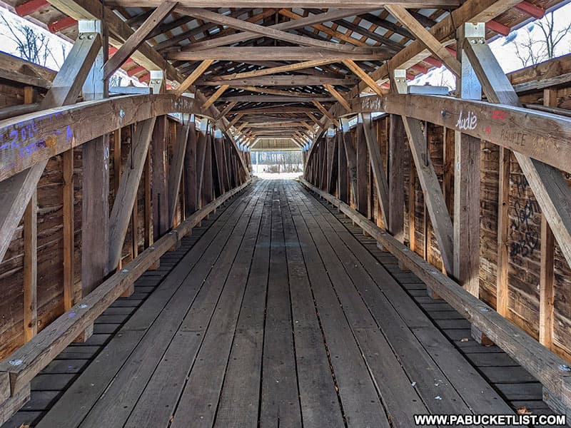 The white pine Burr arch trusses of the Millmont Covered Bridge.