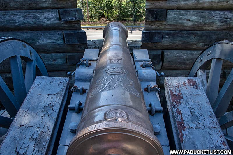 An ornately decorated cannon at Fort Ligonier.
