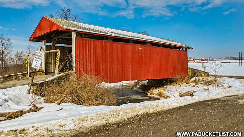 Winter afternoon at Hayes Covered Bridge in Union County Pennsylvania.