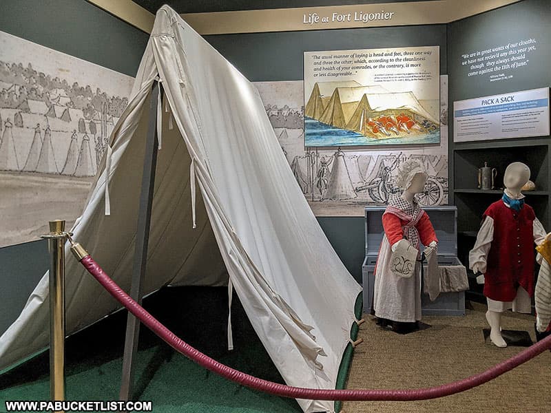 Life at Fort Ligonier exhibit inside the Fort Ligonier Museum.