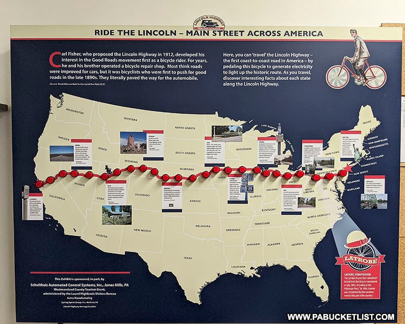 A map of the Lincoln Highway on display at the Lincoln Highway Experience.