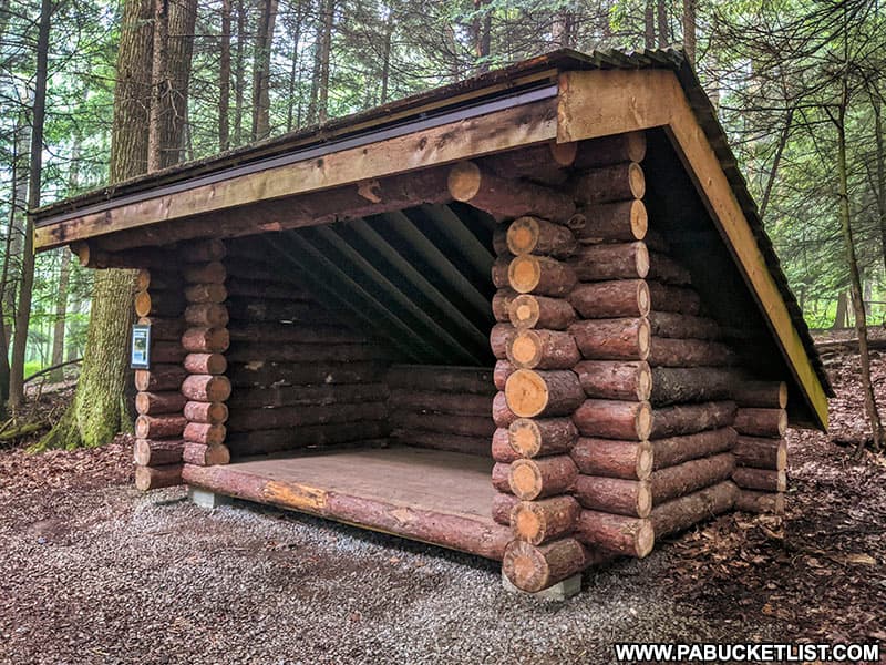 A restored Civilian Conservation Corps trail shelter at Laurel Hill State Park.