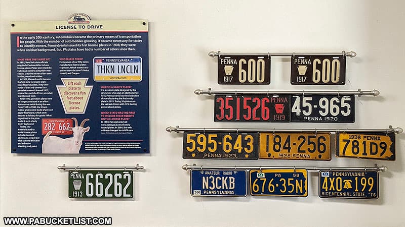 A vintage license plates display at the Lincoln Highway Experience in Latrobe.