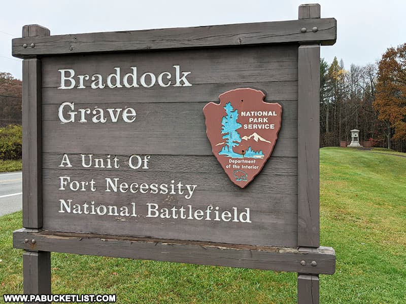 Braddock Grave sign along Route 40 in Fayette County PA