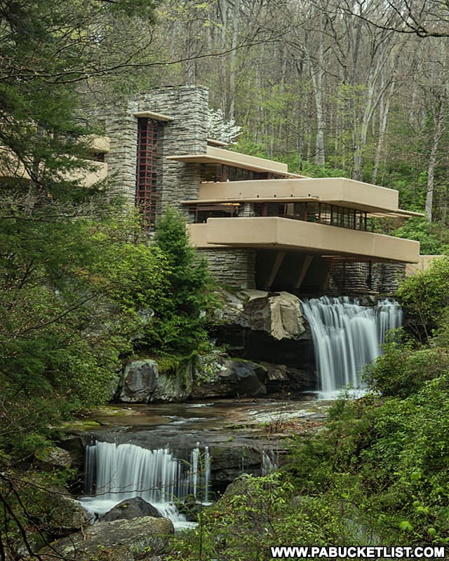 The "classic view" of Frank Lloyd Wright's Fallingwater in the PA Laurel Highlands.