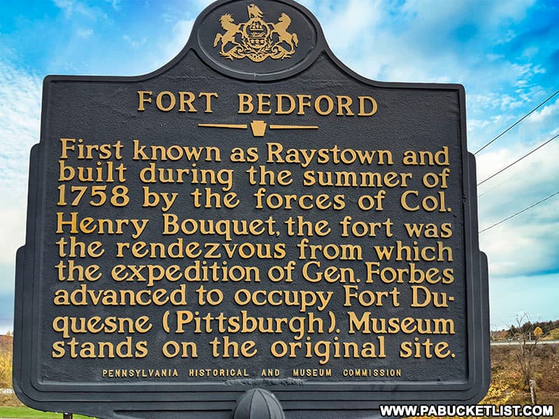 Historical plaque at Fort Bedford.