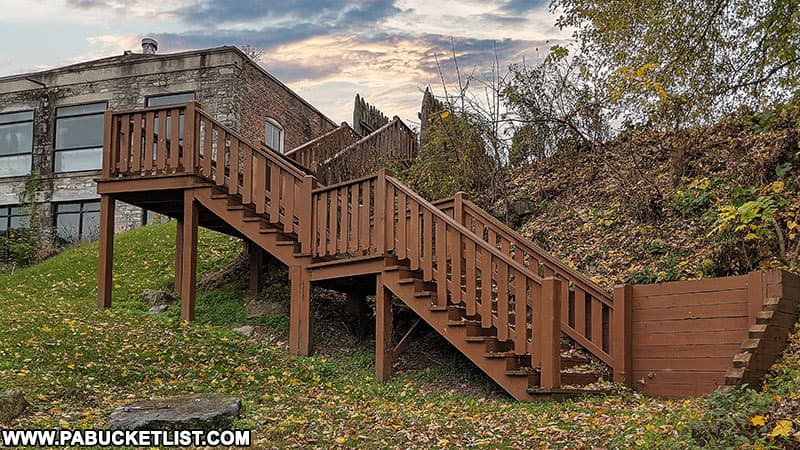 Stairway leading from the riverwalk to the location of the original Fort Bedford.